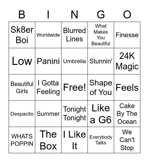 Playlist Bingo Card