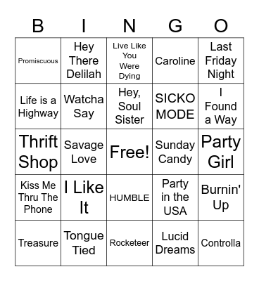 Playlist Bingo Card