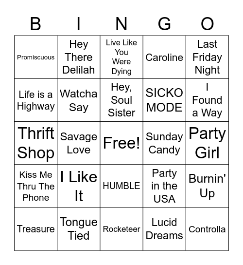 Playlist Bingo Card