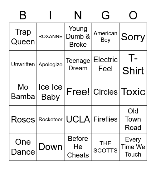 Playlist Bingo Card