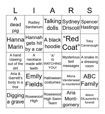 Pretty Little Liars Bingo Card