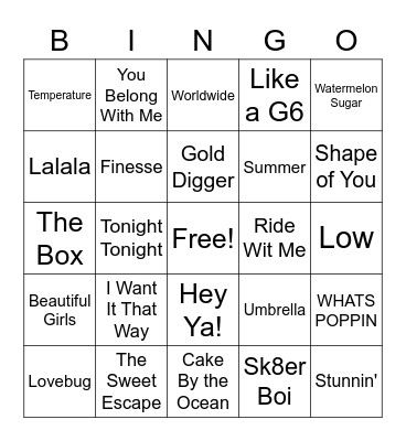 Playlist Bingo Card