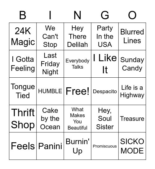 Playlist Bingo Card