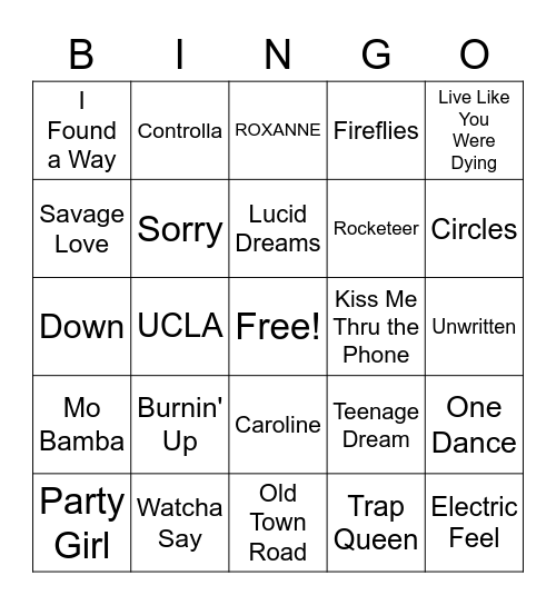 Playlist Bingo Card