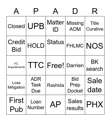 AP ADR BINGO Card