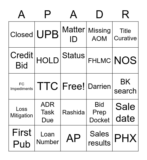 AP ADR BINGO Card