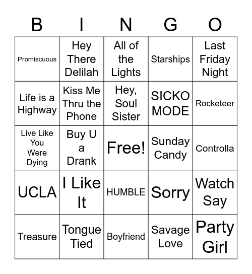 Playlist Bingo Card