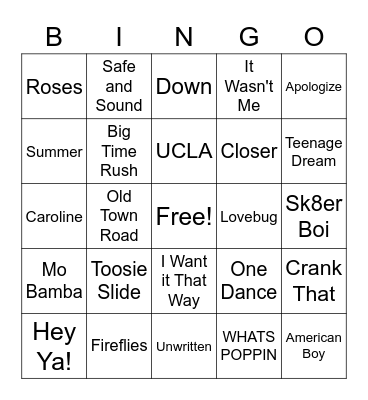 Playlist Bingo Card