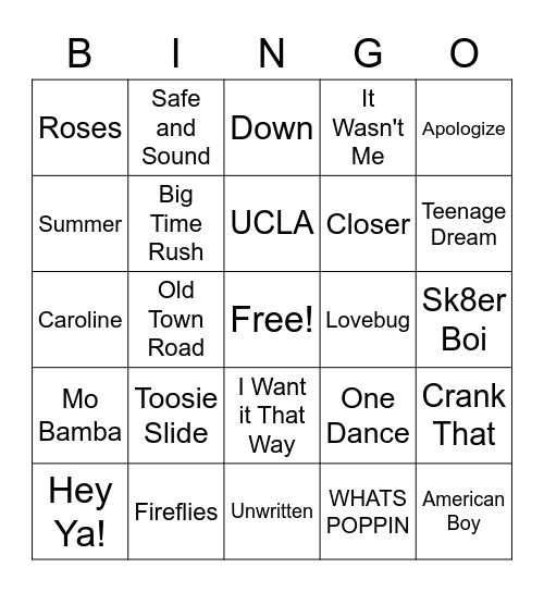Playlist Bingo Card