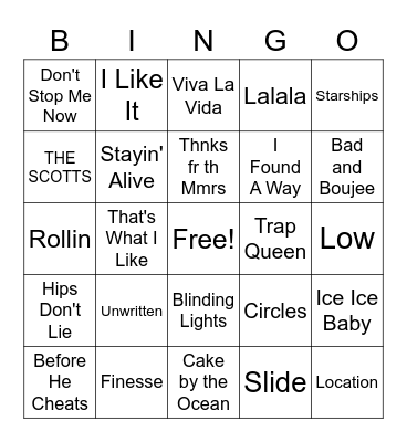 Playlist Bingo Card