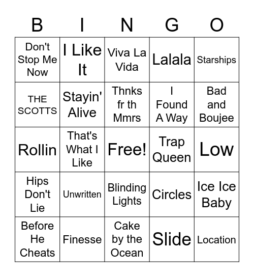 Playlist Bingo Card