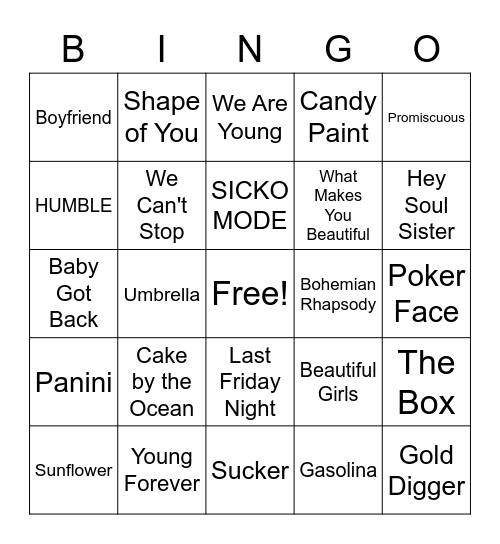 Playlist Bingo Card