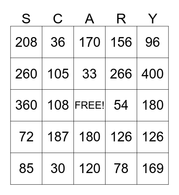 Halloween Math Bingo Card