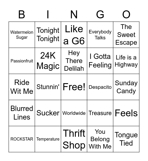 Playlist Bingo Card