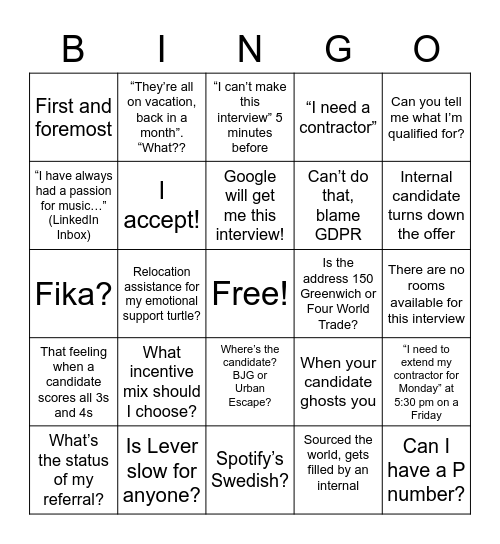 TA Bingo Card