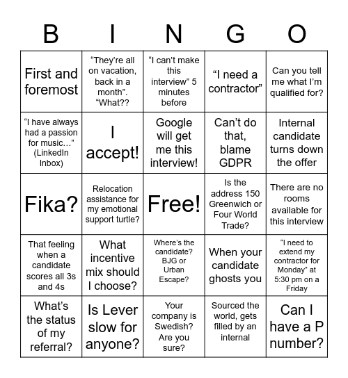 TA Bingo Card