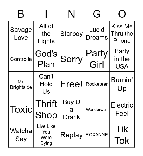 Playlist Bingo Card