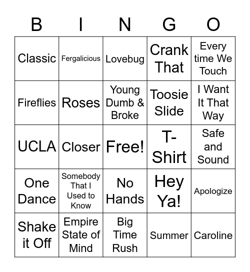 Playlist Bingo Card