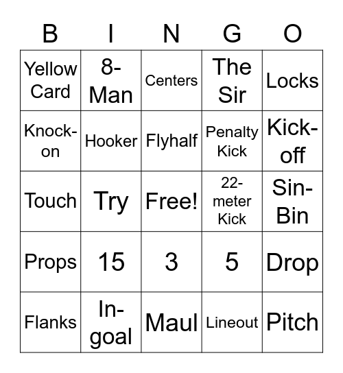 Rugby Bingo Card