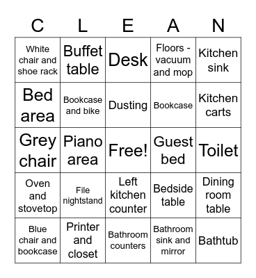 Clean House Bingo Card