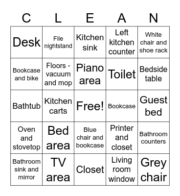 Clean House Bingo Card