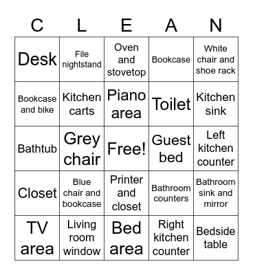 Clean House Bingo Card