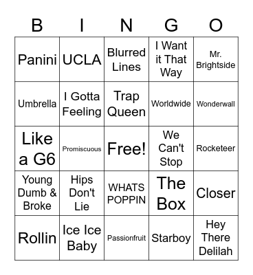 Playlist Bingo Card