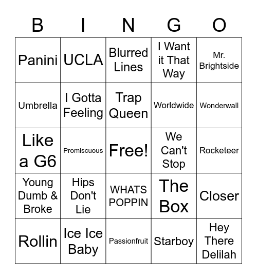 Playlist Bingo Card