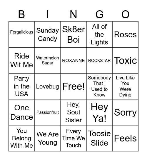 Playlist Bingo Card