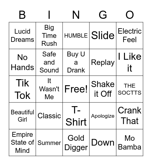 Playlist Bingo Card