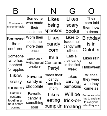 Costume Ambush!  Bingo Card