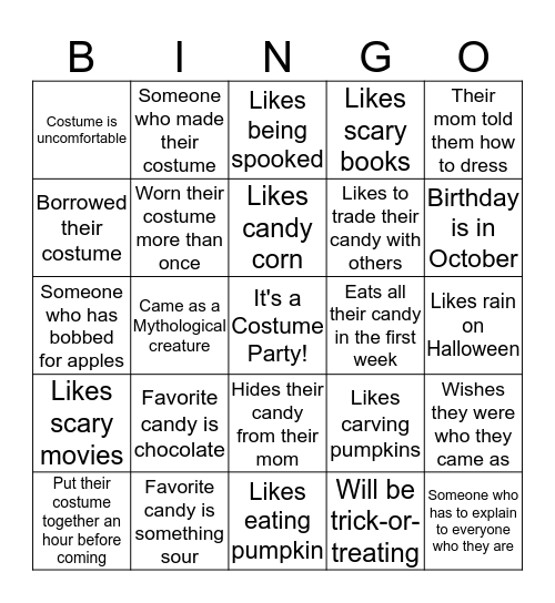 Costume Ambush!  Bingo Card