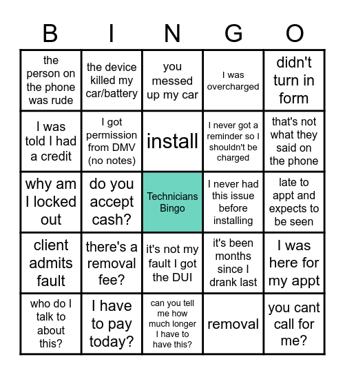 technicians bingo Card