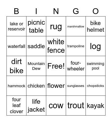 6th Grade Summer Activities Bingo Card