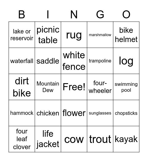 6th Grade Summer Activities Bingo Card