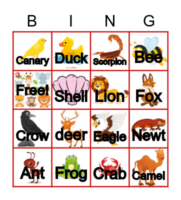 Animals Classification Bingo Card