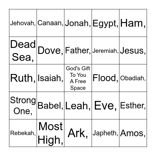 Bible Bingo Card