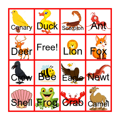 Animals Classification Bingo Card