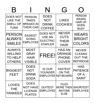 CO-WORKER BINGO Card