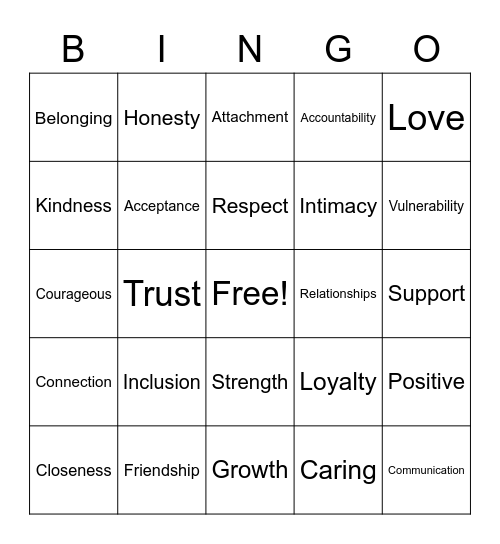 Belonging Bingo Card