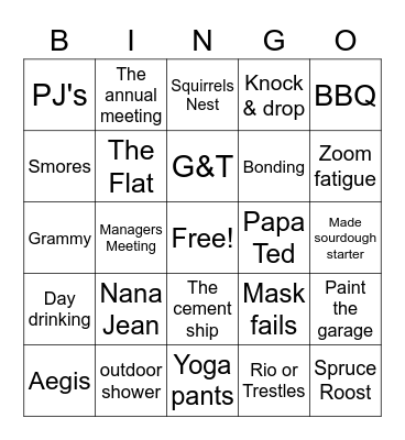 Rusmore Quarantine Reunion Bingo Card