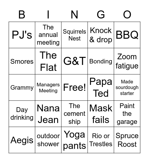 Rusmore Quarantine Reunion Bingo Card