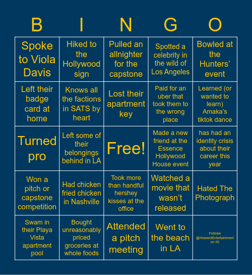 Howard Entertainment Bingo Card