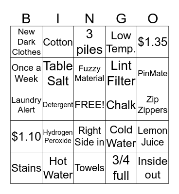 Laundry Bingo Card