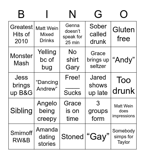 Bonfire Bingo Card