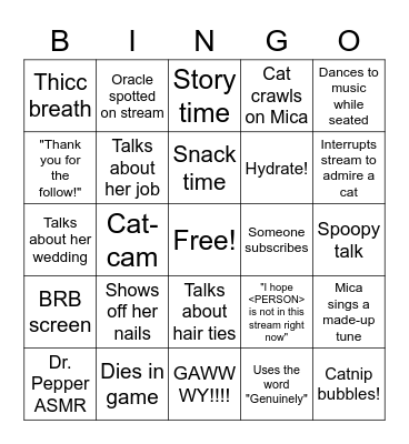 Bingothegr8 Bingo Card