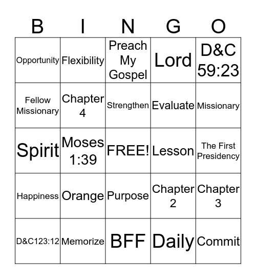 Preach My Gospel Bingo Card