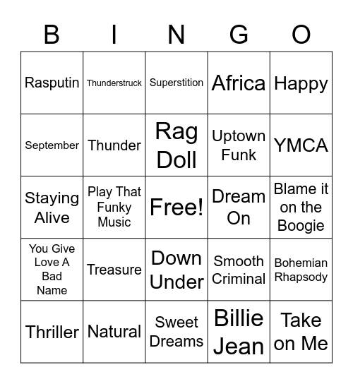 Song BINGO Card