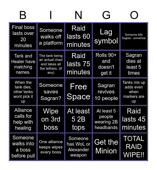 NieR Raid Bingo Card