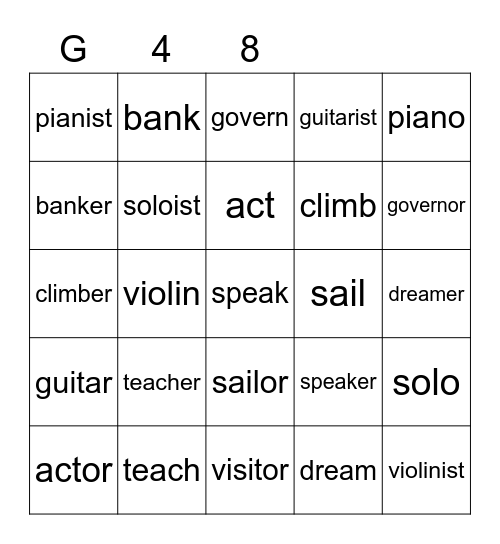 Gold 48 Bingo Card